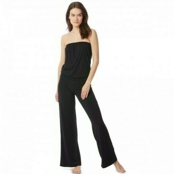 Carmen Marc Valvo Pants - Carmen Marc Valvo Swimwear Jumpsuit XL Black Bandeau Jersey Beach